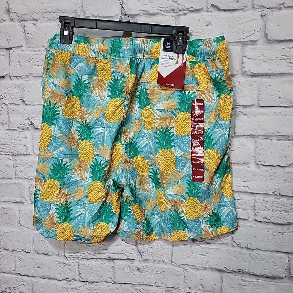 Mens XL Pineapple Print Swim Trunks Swimsuit Shorts with Liner‎ UPF 50 Quick Dry